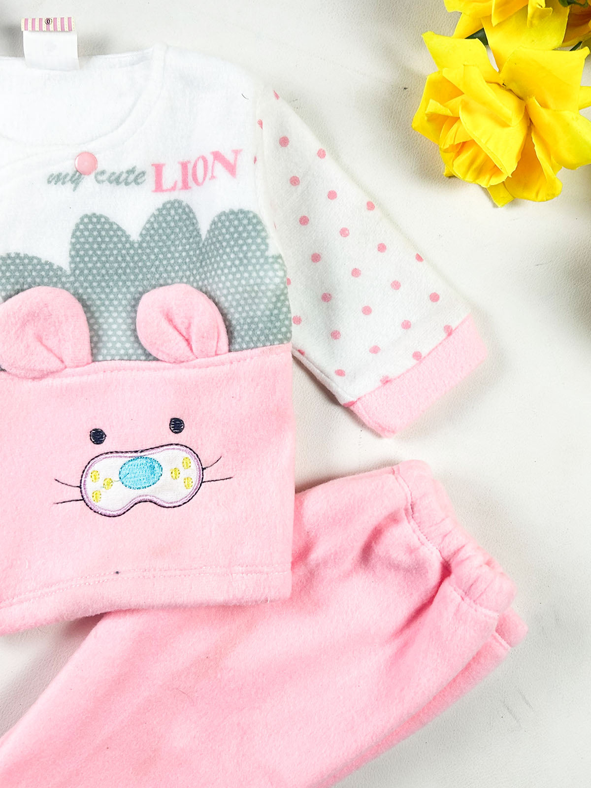 0Mth - 3Mth Lion Pink Fleece Baba Suit For Newborn NBS855