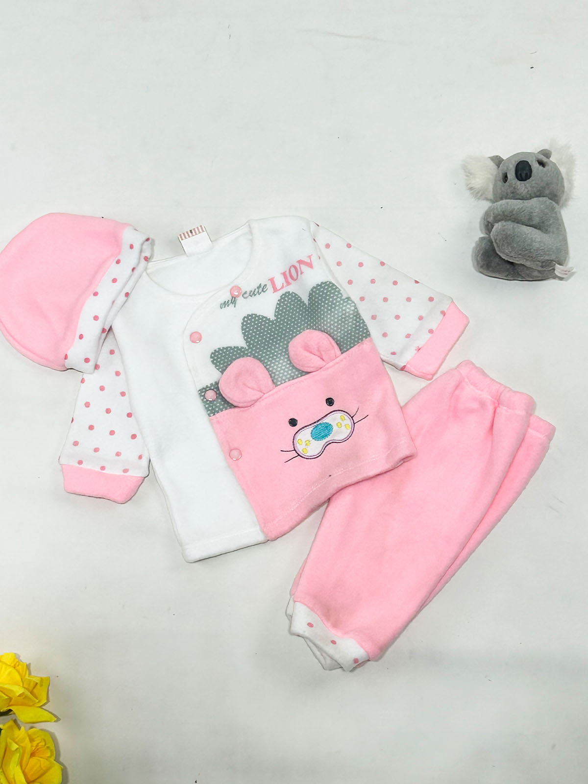 0Mth - 3Mth Lion Pink Fleece Baba Suit For Newborn NBS855