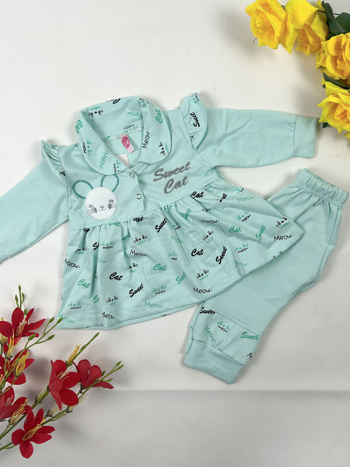 3Mth - 9Mth Sweet Cat Green Baby Suit For Newborn NBS813