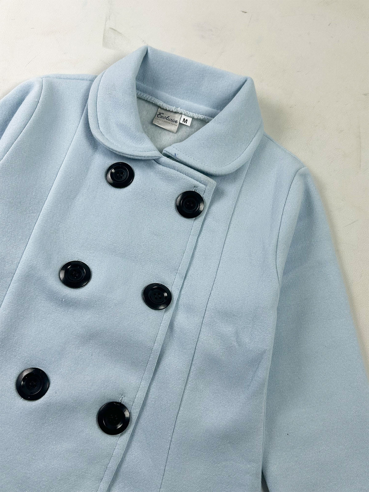 3Yrs - 5Yrs Powder Blue Fleece Double Breasted Coat For Girls GC09