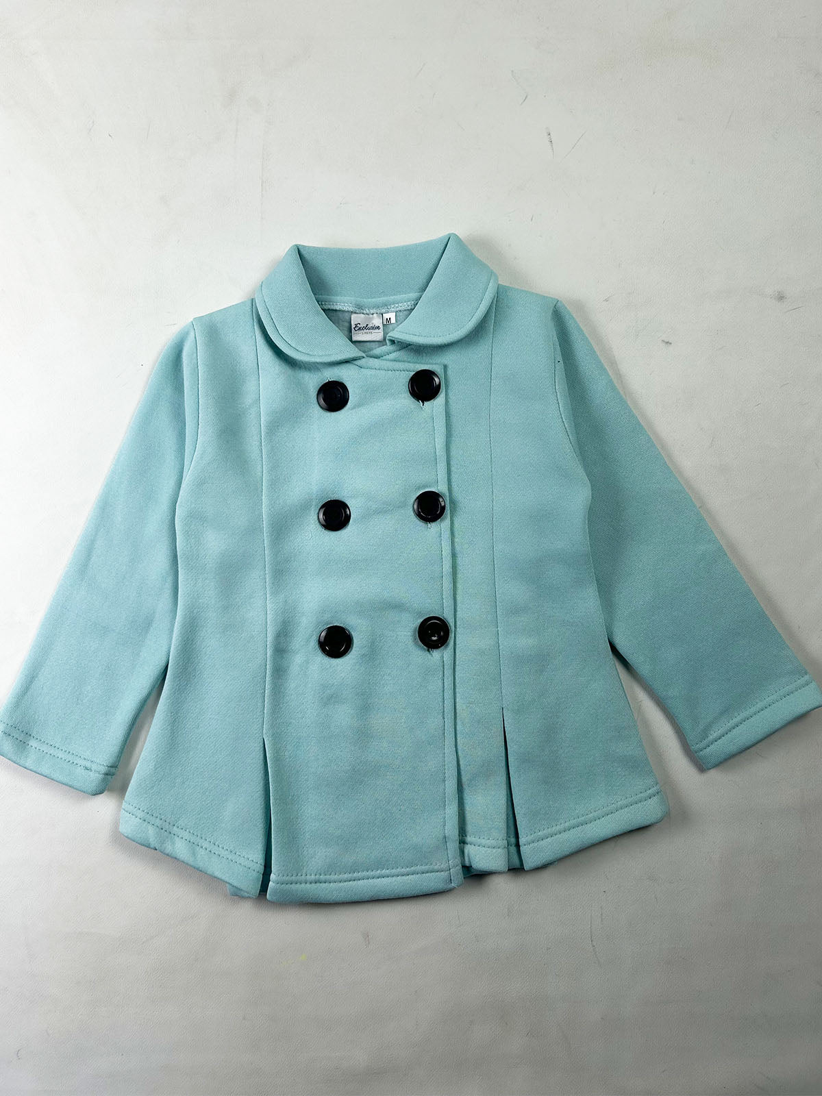 3Yrs - 5Yrs Pastel Aqua Blue Fleece Double Breasted Coat For Girls GC07