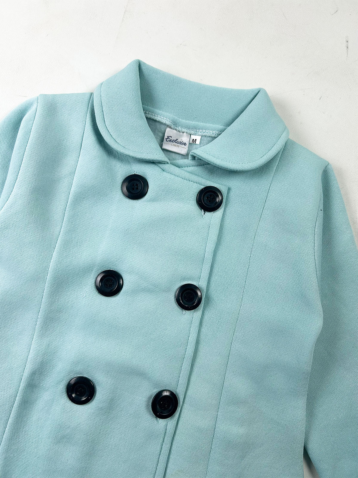 3Yrs - 5Yrs Pastel Aqua Blue Fleece Double Breasted Coat For Girls GC07