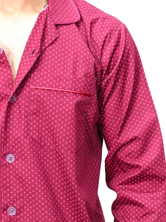 Men's 100% Cotton Printed Night Suit Design 01 Maroon