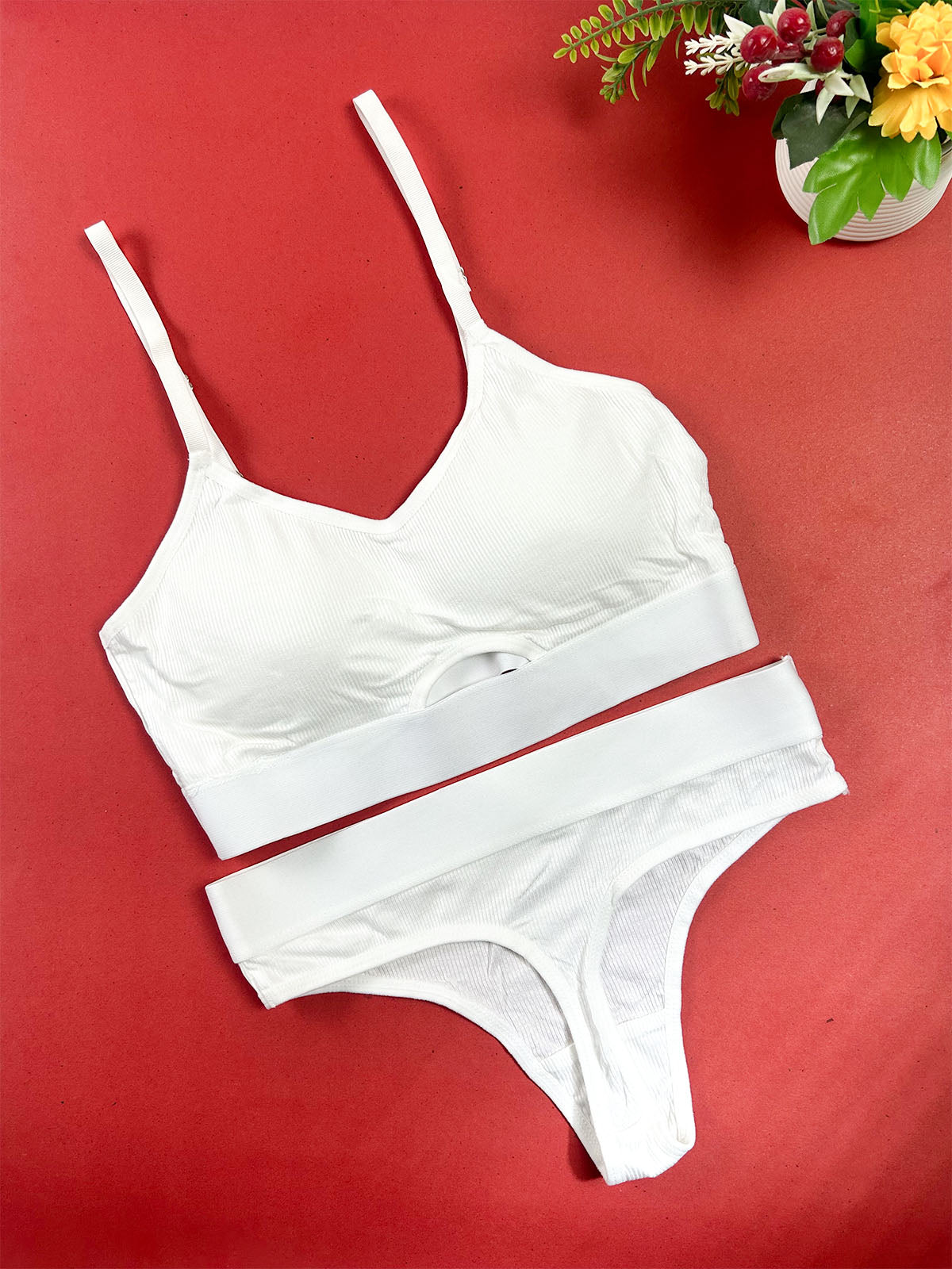 White Ribbed Two-Piece Bra and Panty Set for Girls and Women LB100