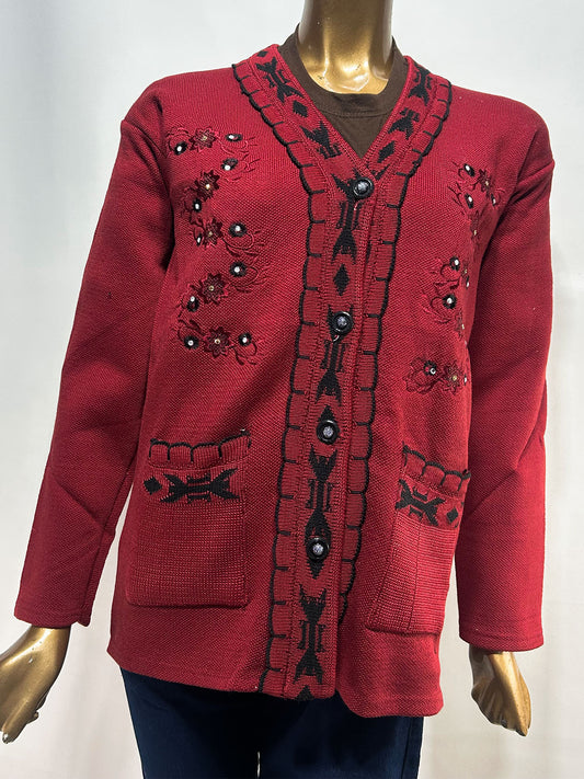 Carrot Red Full Sleeves Sweater For Women WSW101