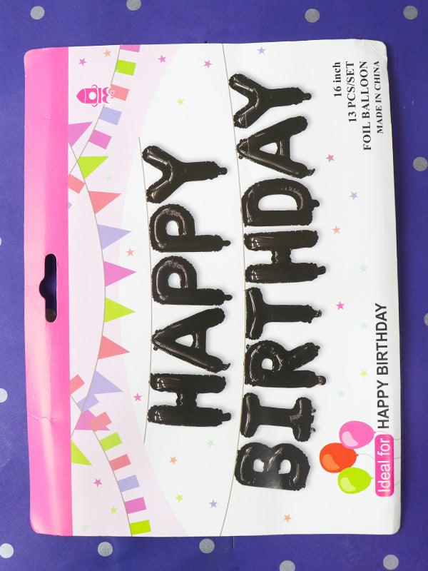 Pack Of 13Pcs Black Happy Birthday Foil Balloons BP43