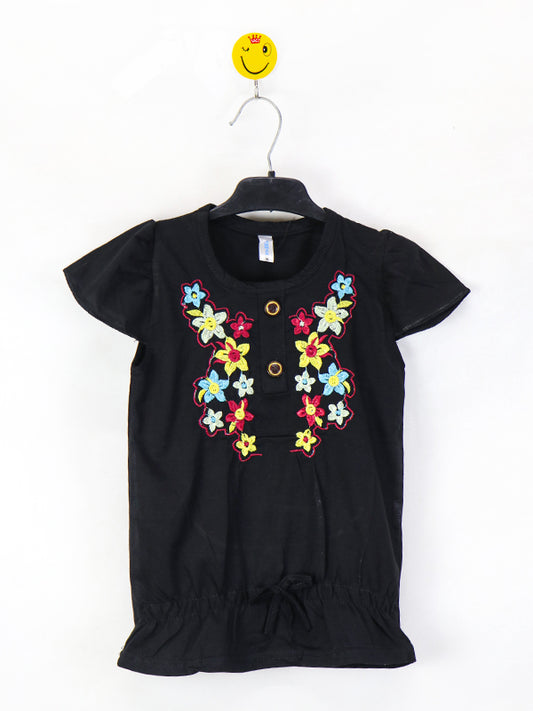 AM Girls T-Shirt 2.5 Yrs - 7 Yrs Petals Black