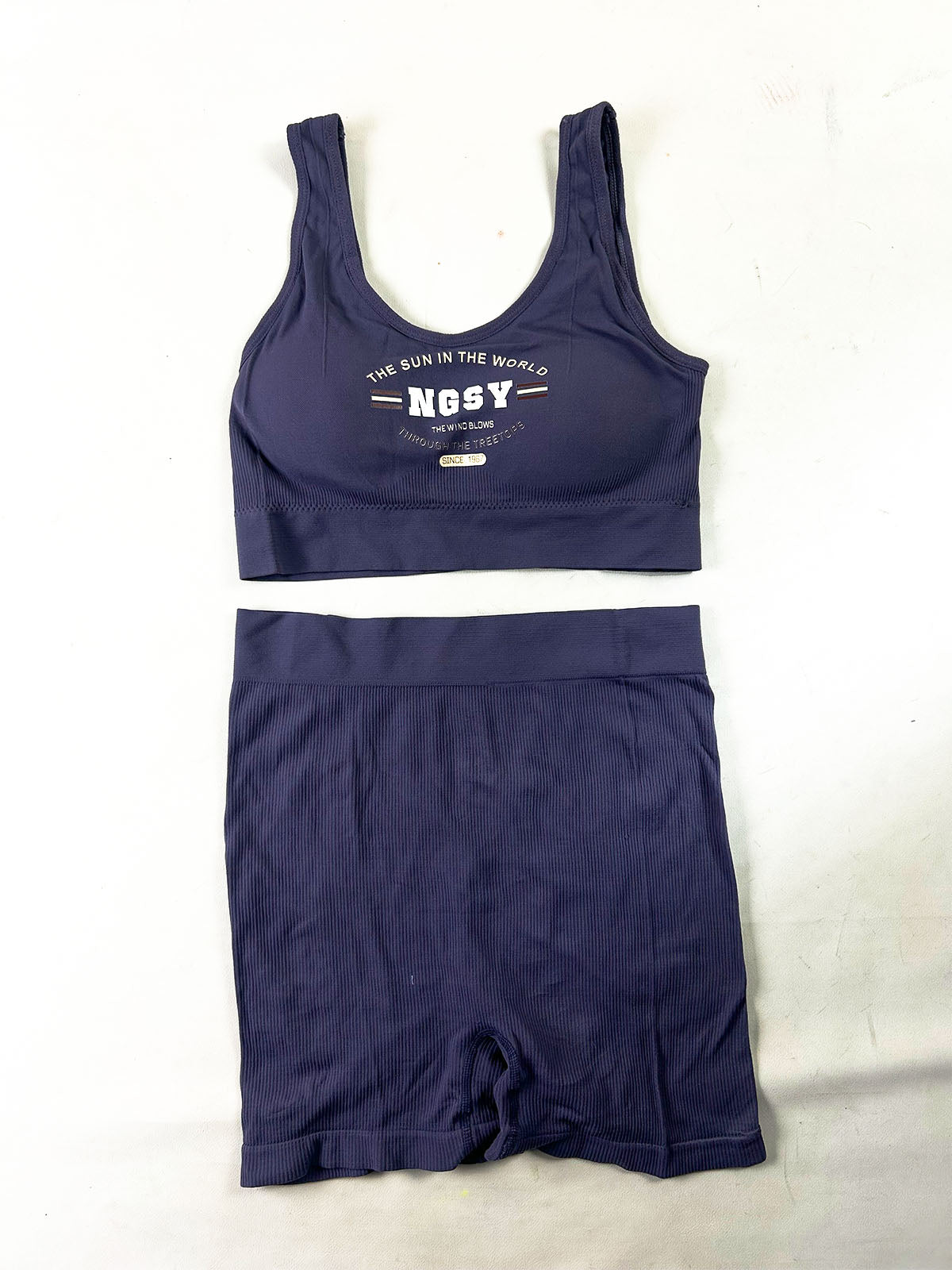 Navy Blue Ribbed Sports Bra & Boyshorts Set for Girls and Women LB103