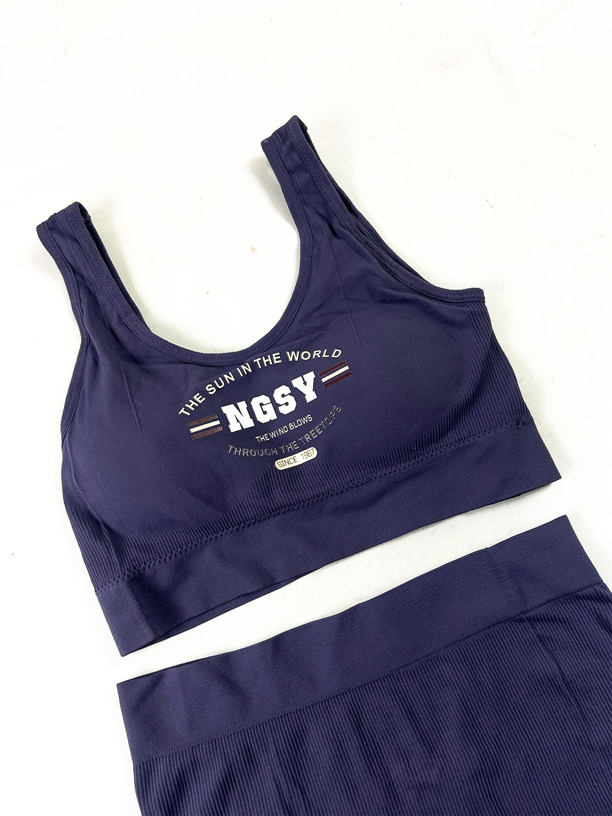 Navy Blue Ribbed Sports Bra & Boyshorts Set for Girls and Women LB103