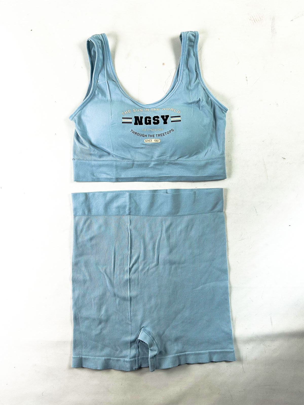 Sky Blue Ribbed Sports Bra & Boyshorts Set for Girls and Women LB105