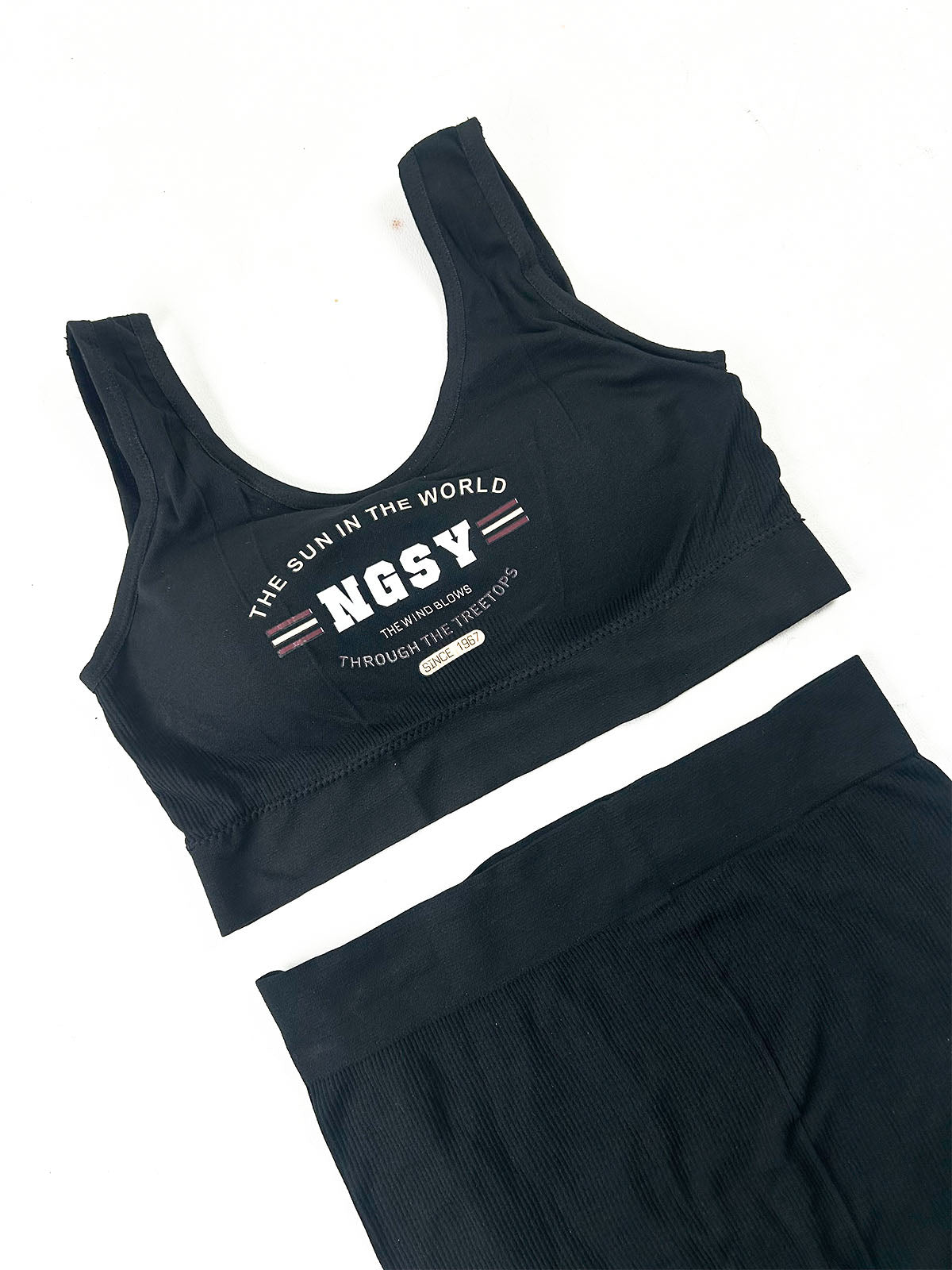 Black Ribbed Sports Bra & Boyshorts Set for Girls and Women LB106