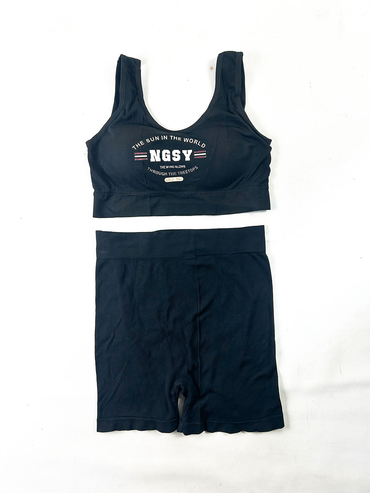Black Ribbed Sports Bra & Boyshorts Set for Girls and Women LB106