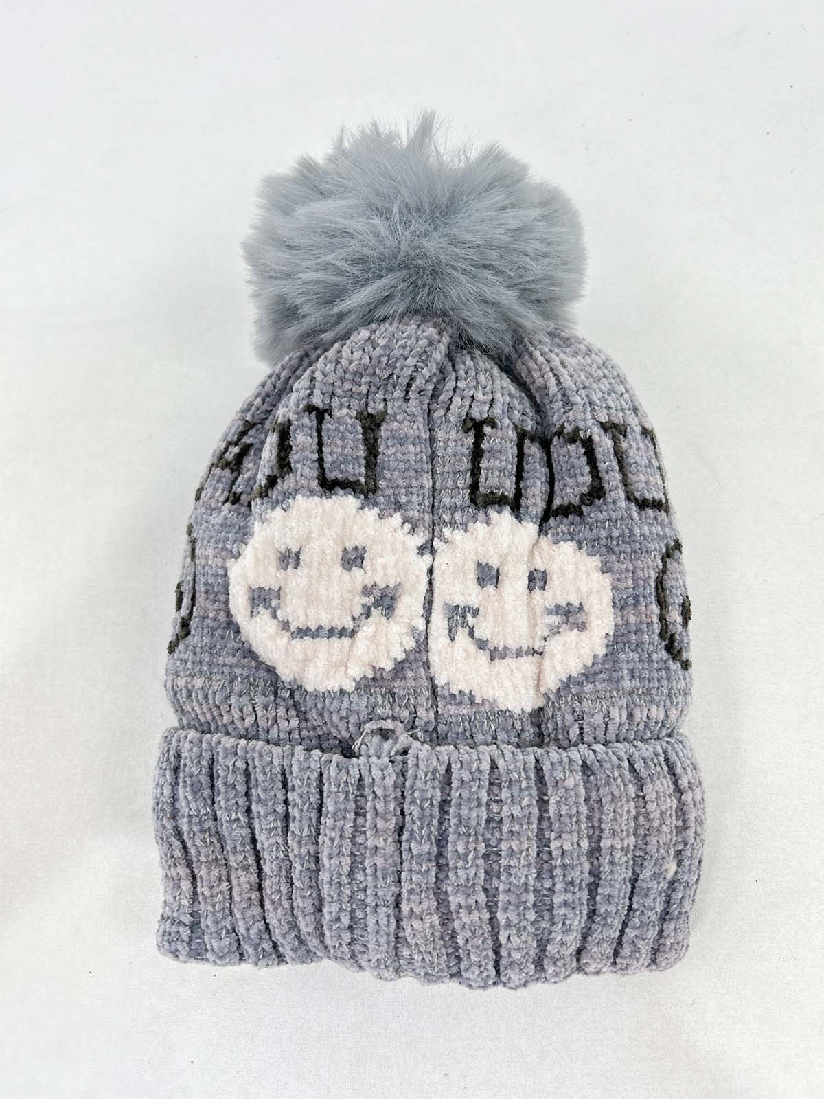 Smile Grey Beanie Winter Cap For Kids BWC34