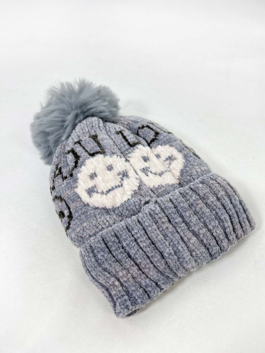 Smile Grey Beanie Winter Cap For Kids BWC34