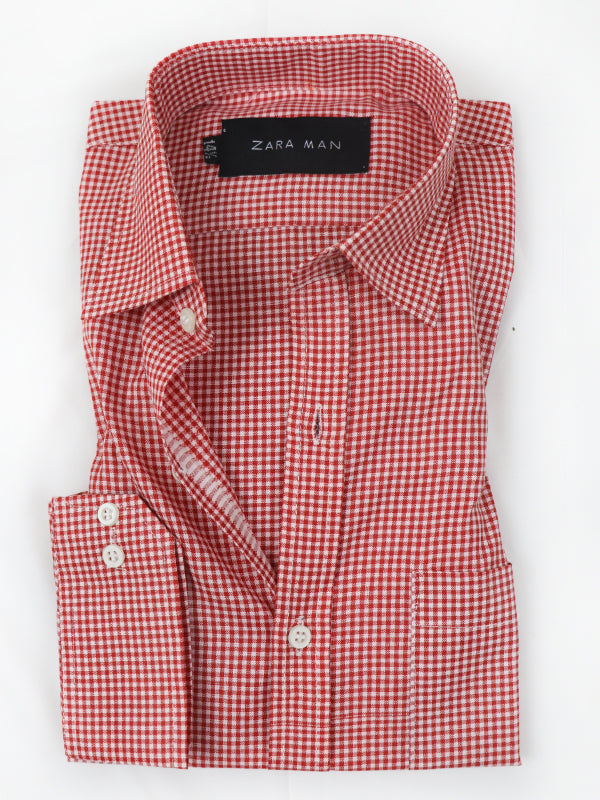 MFS47 AZ Men's Formal Dress Shirt Red Small Checks