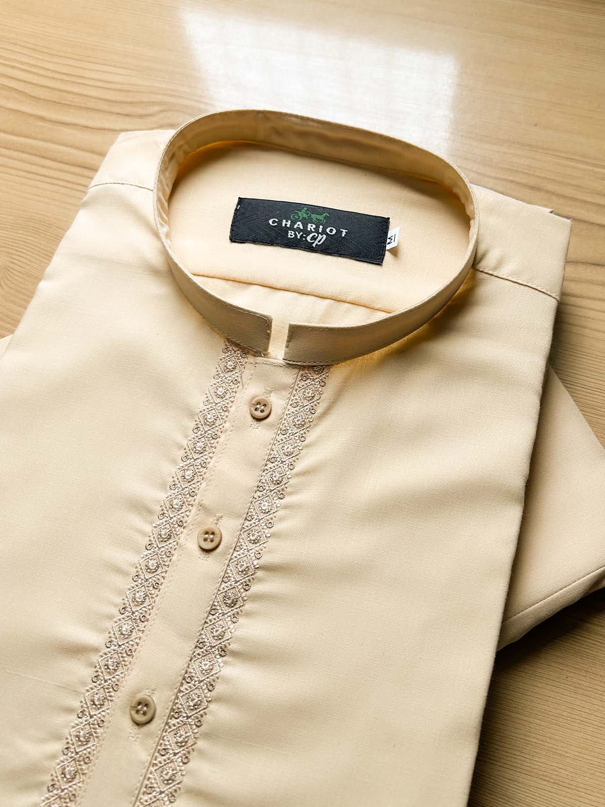 982-10 MSK513 Fawn Stitched Suit Sherwani Collar Kameez Shalwar For Men