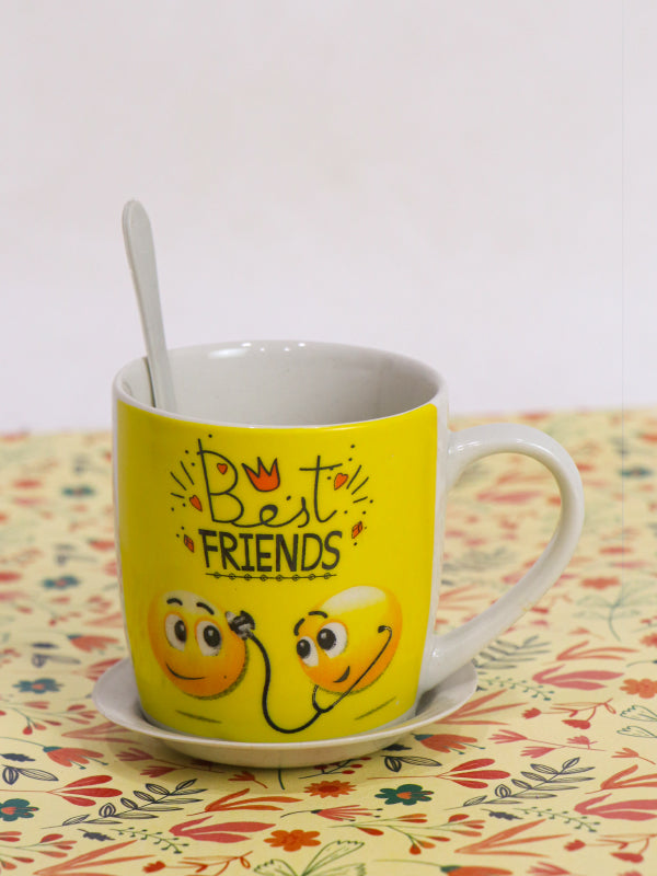 Yellow Friends Coffee Cup with Spoon & Lid Set