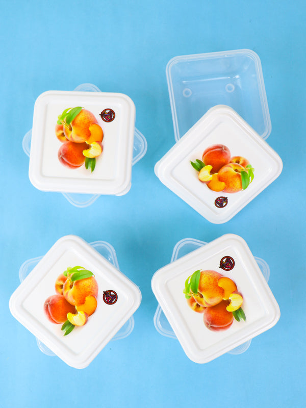 Pack of 4 Plastic Food Storage Box Peach
