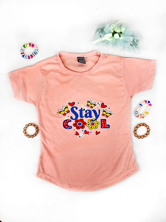 3Yrs - 7Yrs MZ Peach T-Shirt For Girls  GTS80
