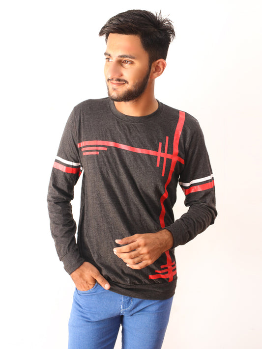 Charcoal Full Sleeve Printed T-Shirt For Men SN MTS69