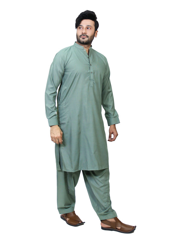 461/1 Men's Kameez Shalwar Stitched Suit Sherwani Collar Green