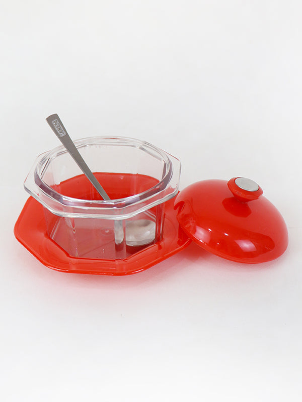 Acrylic Sugar Pot With Lid & Spoon Red