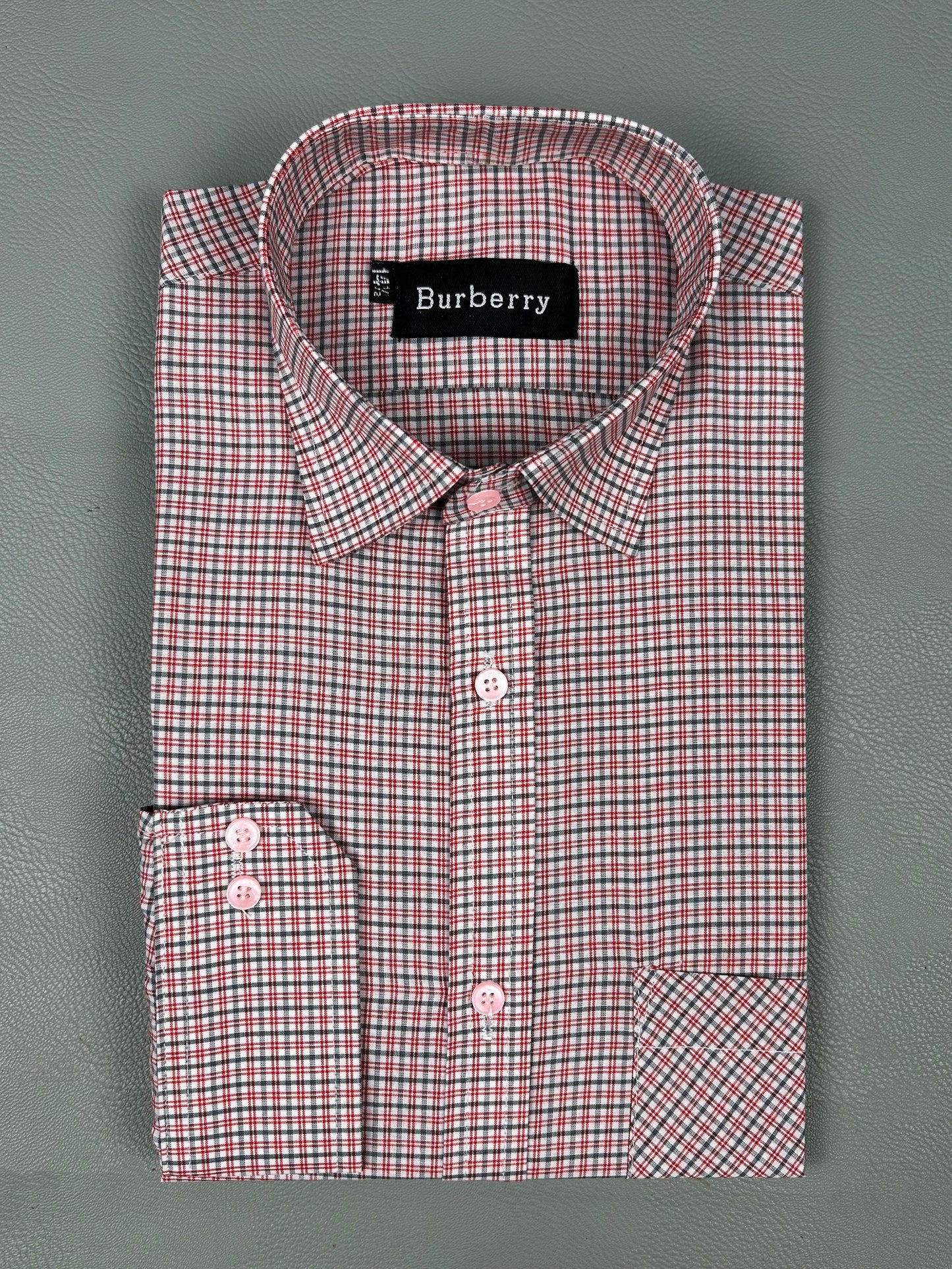 Red B Grid Check Formal Dress Shirt For Men AZ MFS203