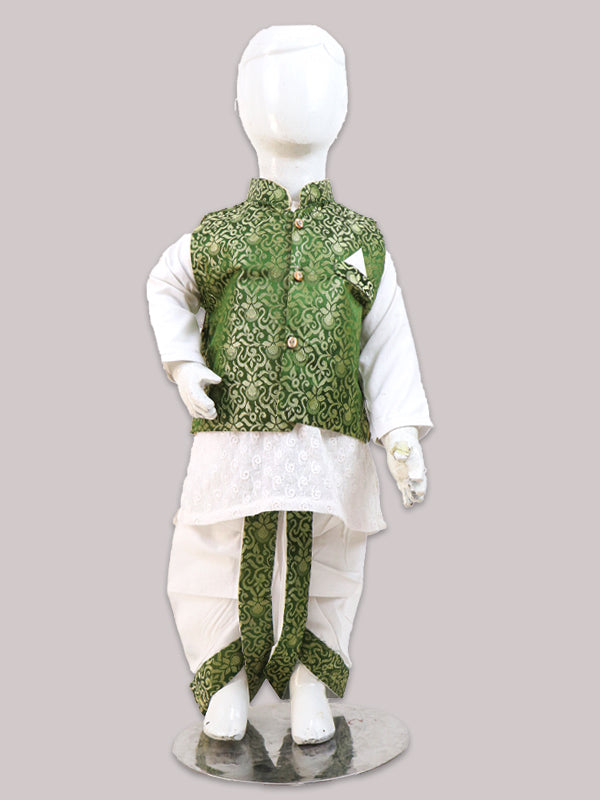 BKS29 3Pcs Boys Waistcoat Kameez Shalwar Suit 3 Mth - 8 Yrs Light Green