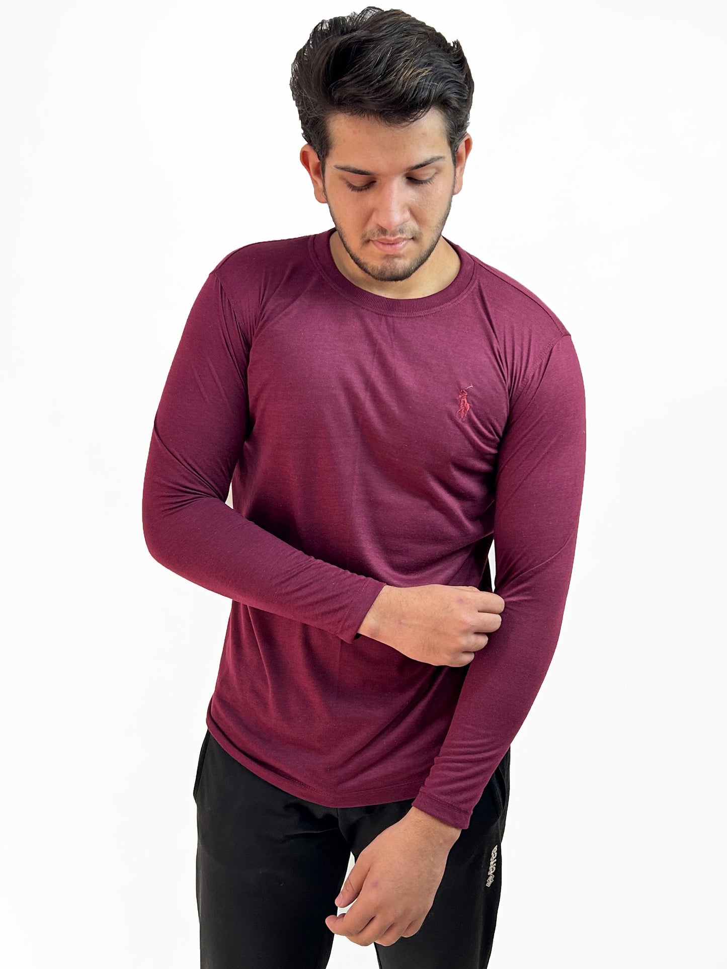 Maroon Plain Full Sleeves T-Shirt For Men MG MTS96