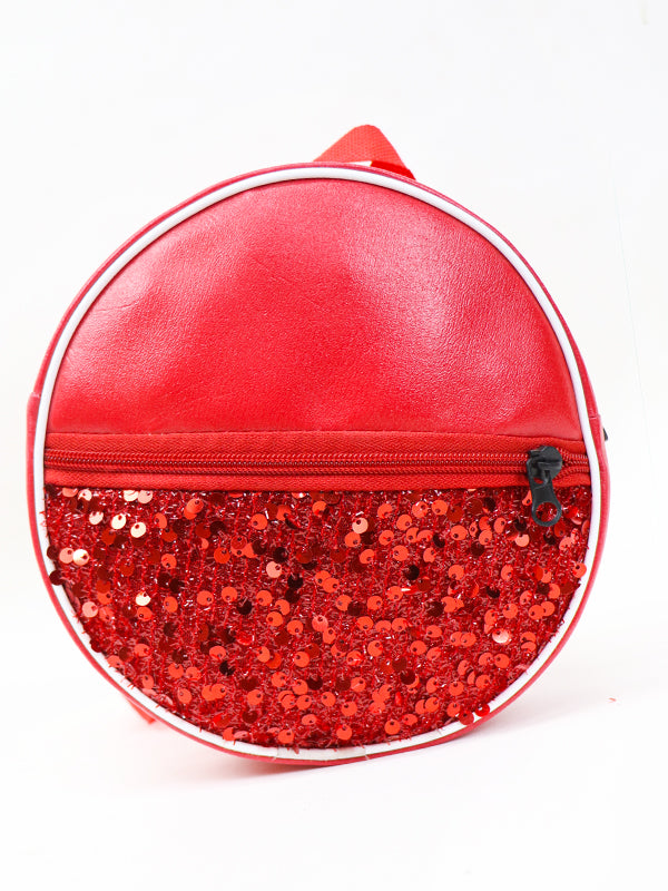 Fancy Round Glitter Bag for Girls Red