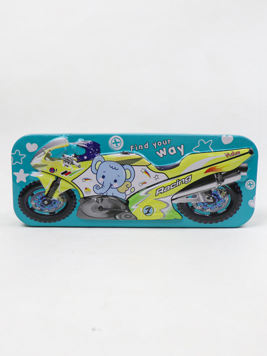 PB08 Metal Pencil Box For Kids Racing Bike Sea Green