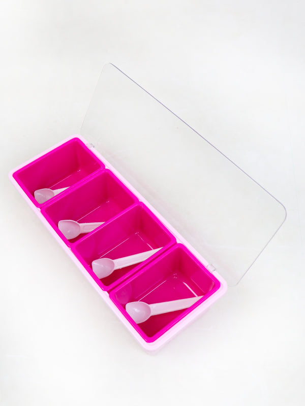 Set of 4 Spices Box with Tray & Spoons Pink