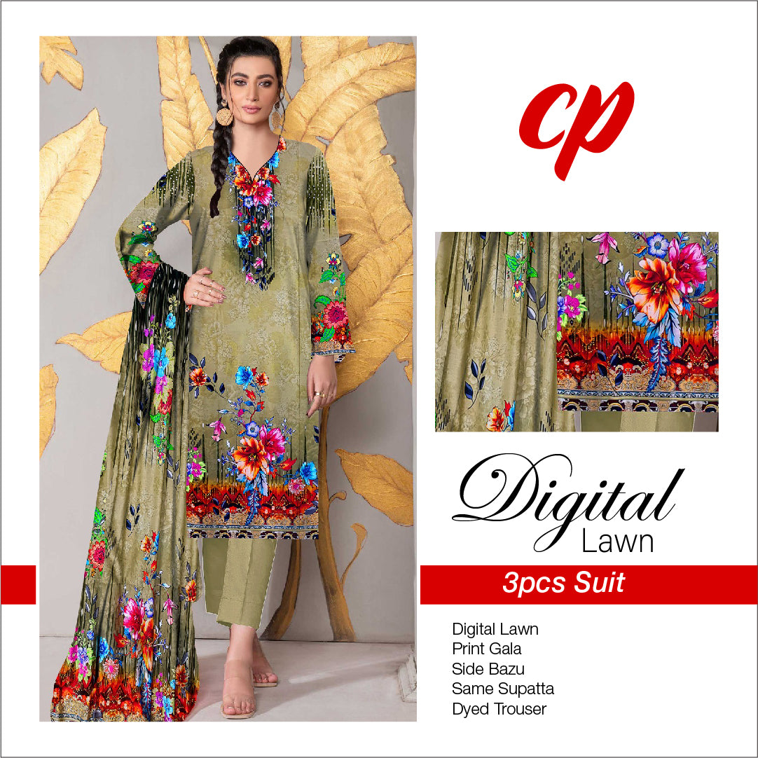 3Pcs Unstitched Digital Lawn Suit For Women WU110