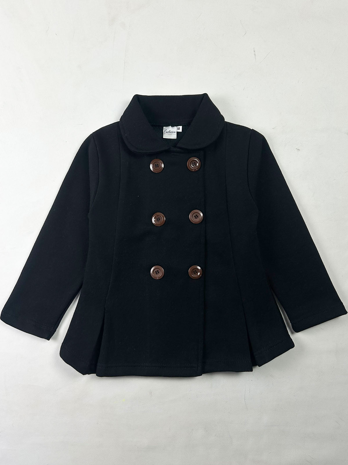 3Yrs - 5Yrs Black Fleece Double Breasted Coat For Girls GC11