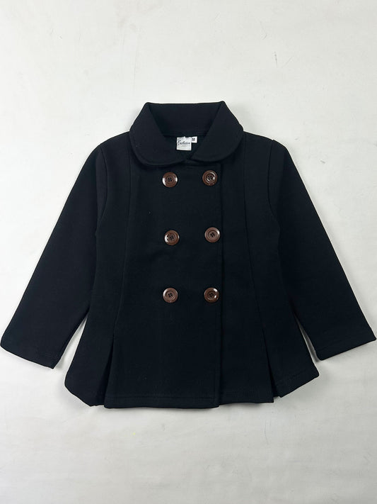 3Yrs - 5Yrs Black Fleece Double Breasted Coat For Girls GC11