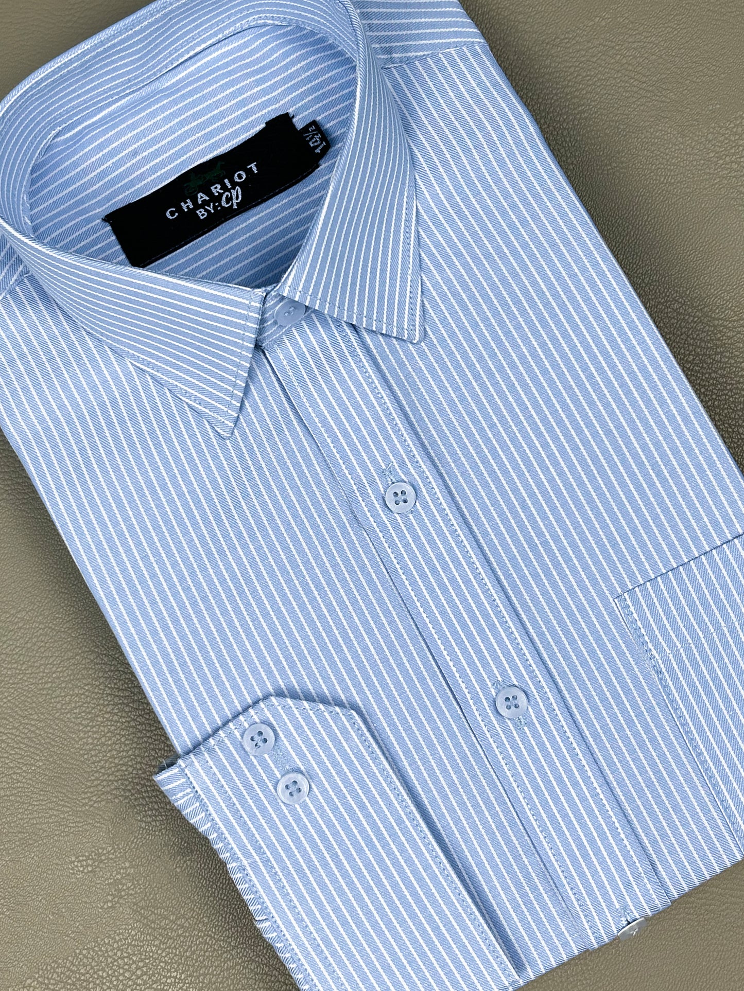 Blue W Lines Formal Dress Shirt For Men MFS194