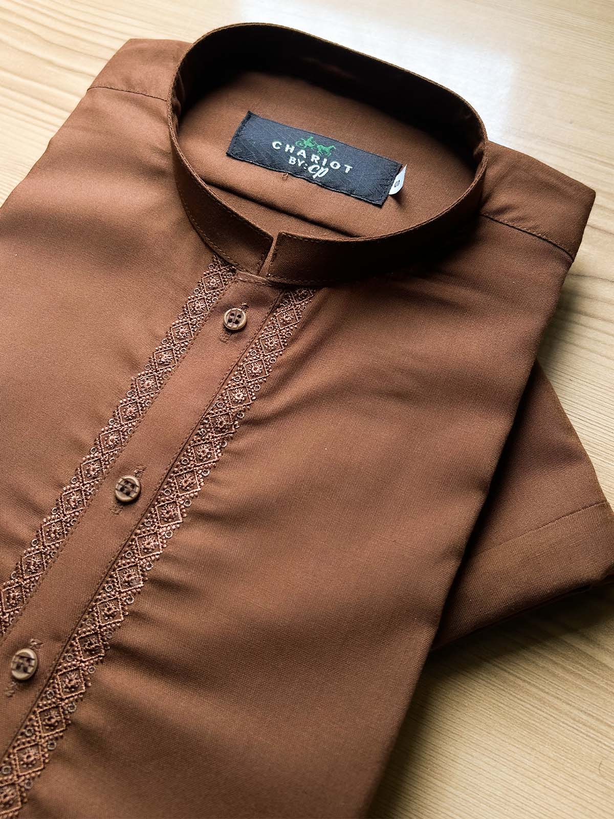 982-11 MSK514 Dark Brown Stitched Suit Sherwani Collar Kameez Shalwar For Men