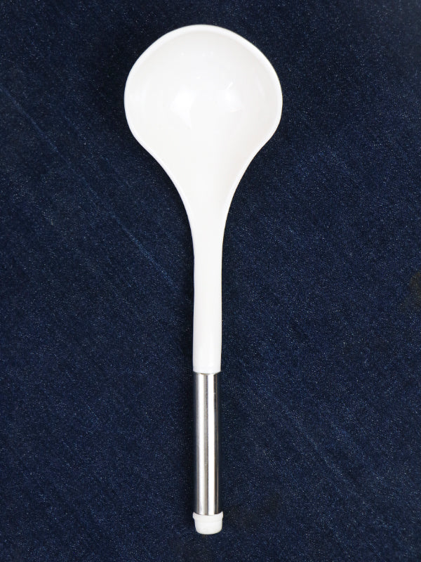 Melamine Spoon with Steel Handle White