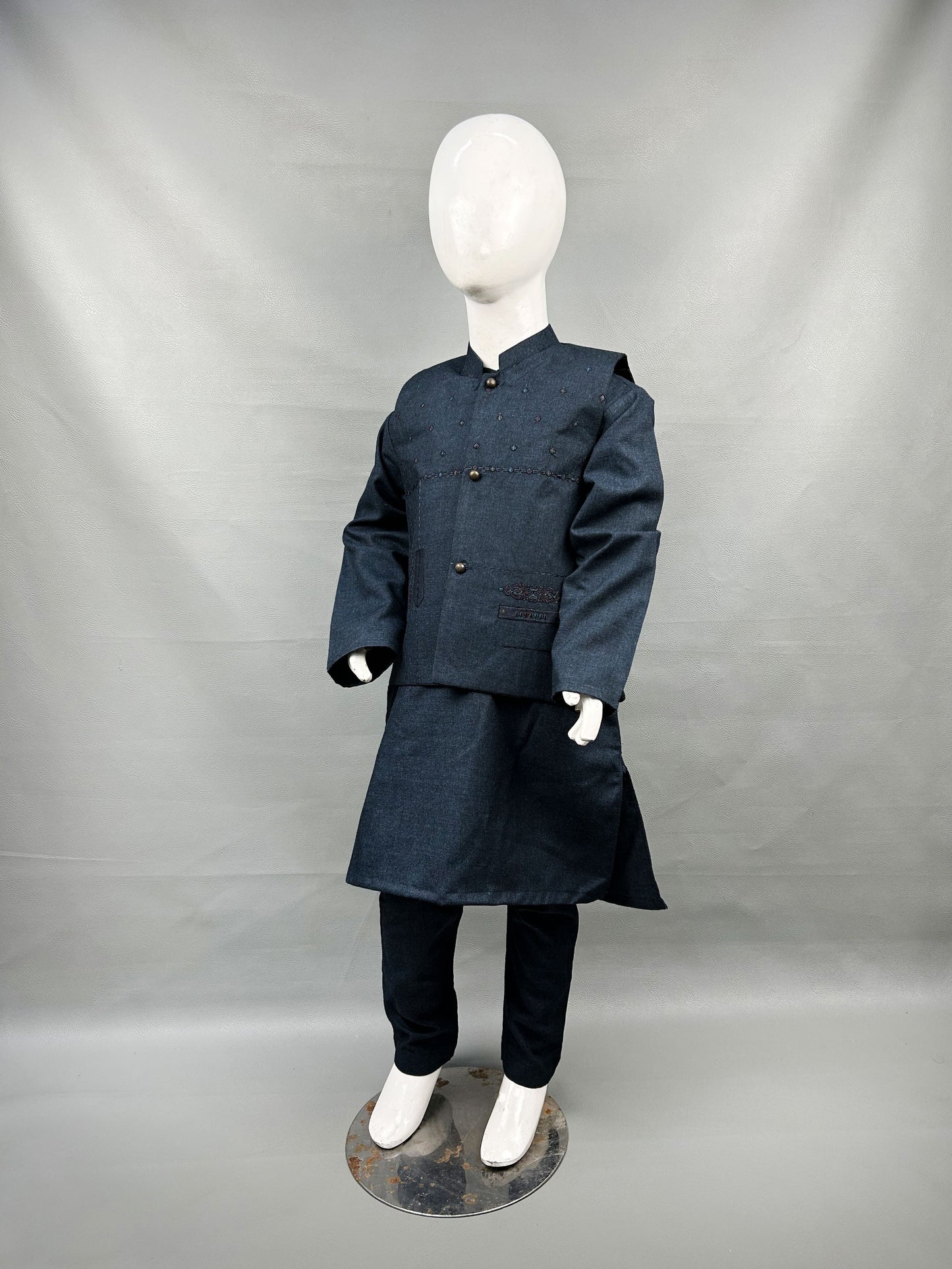 5Yrs - 11Yrs Navy Blue Kurta Pajama with Waistcoat For Boys AM BKS80