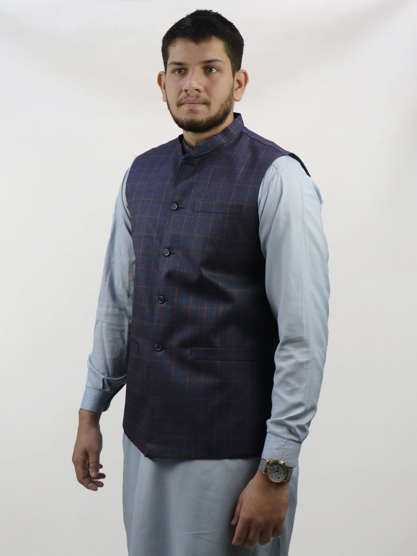 Purple Checks Waistcoat for Men MW10