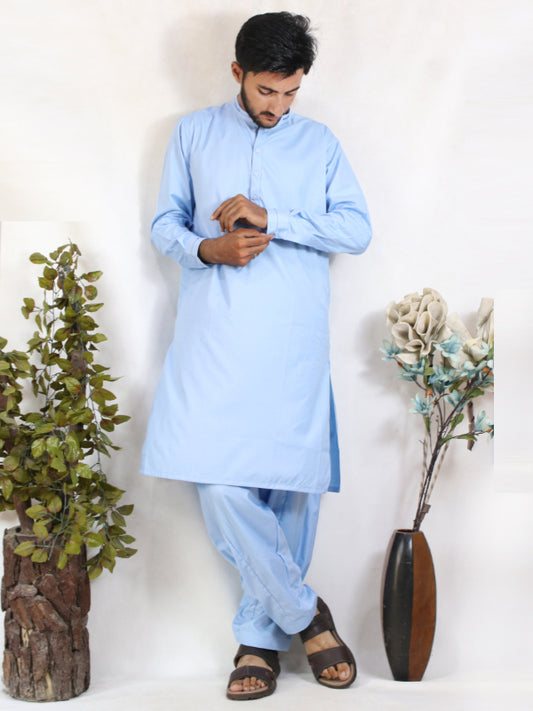 MSK45 580 Men's Kameez Shalwar Stitched Suit Blue