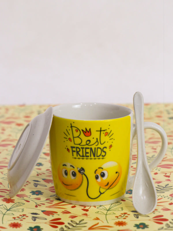 Yellow Friends Coffee Cup with Spoon & Lid Set