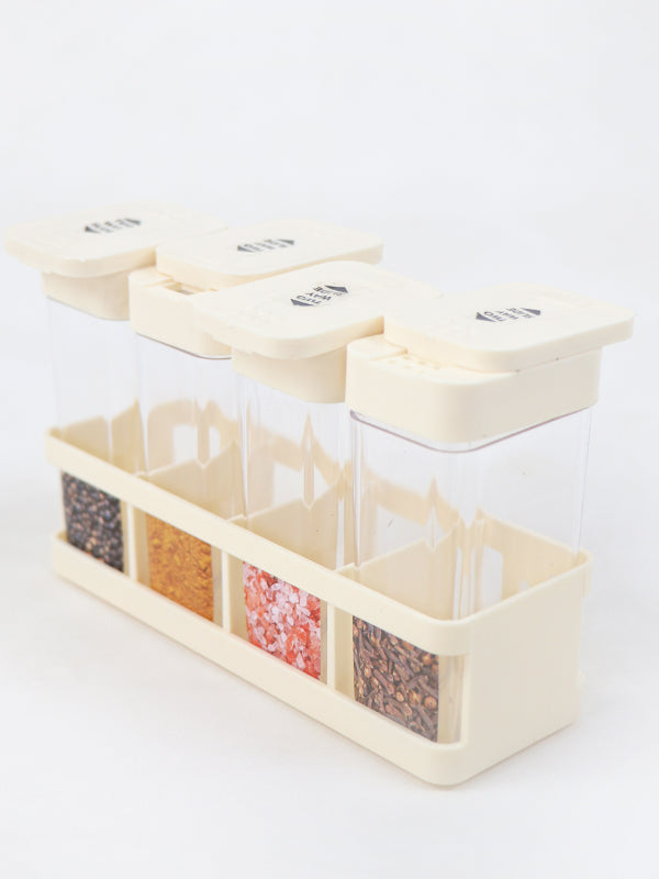 Novel Herb and Spice Rack with 4 Plastic Jar Bottles Cream