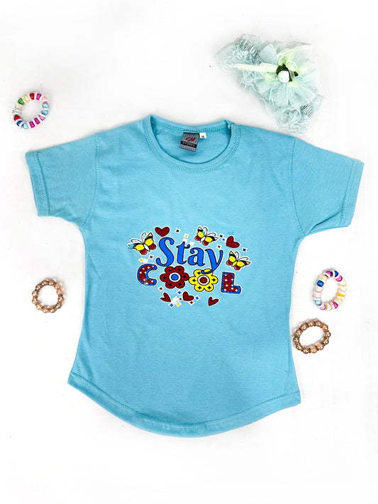 3Yrs - 7Yrs MZ Sea Blue T-Shirt For Girls  GTS81