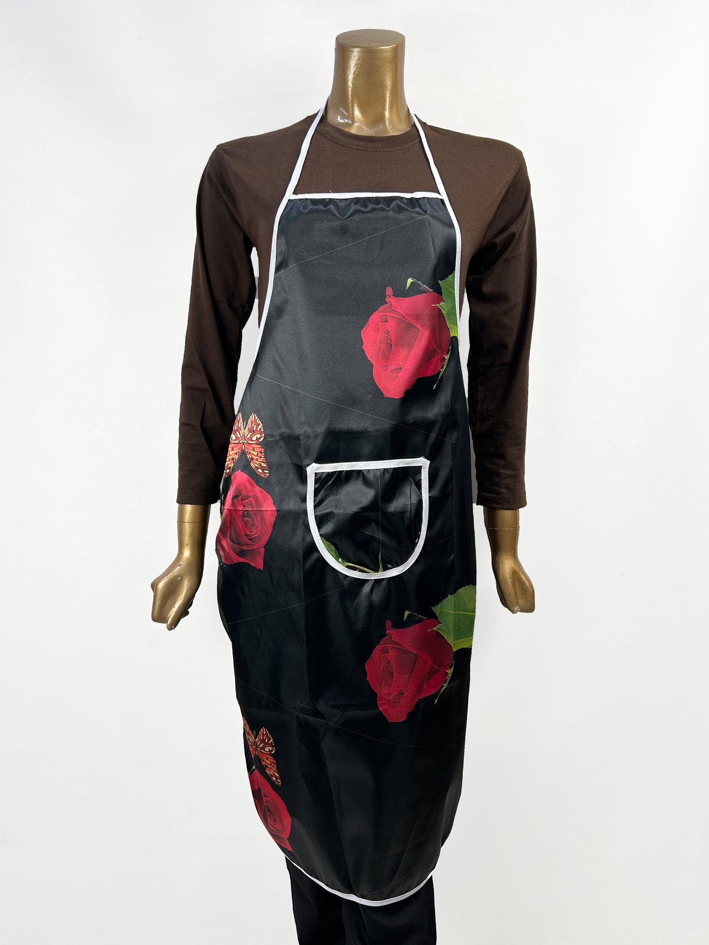 Black Printed Kitchen Cooking Apron With Front-Pocket KA08