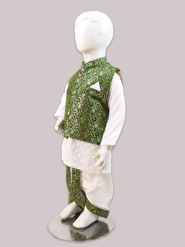 BKS29 3Pcs Boys Waistcoat Kameez Shalwar Suit 3 Mth - 8 Yrs Light Green