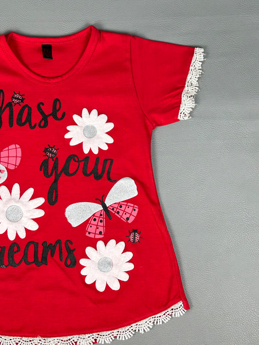 2.5Yrs - 7Yrs Dreams Red T-Shirt For Girls TB GTS26