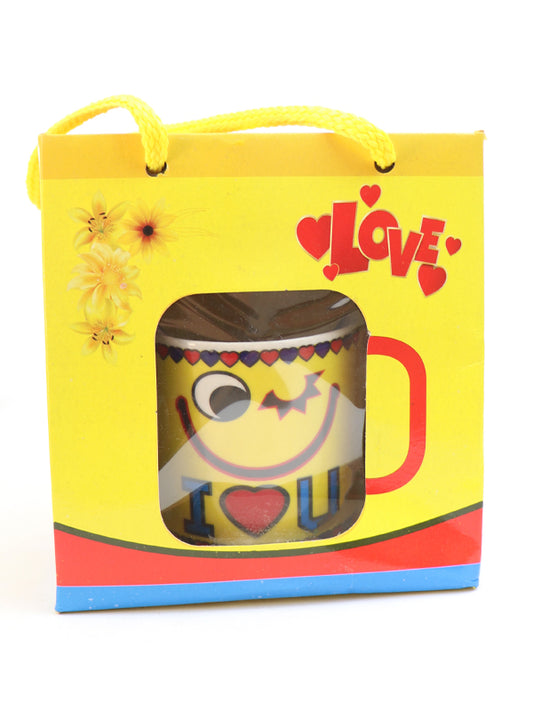 I Love U Coffee Cup with Spoon Set Yellow
