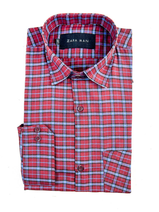 Red Checks Formal Dress Shirt For Men MFS321