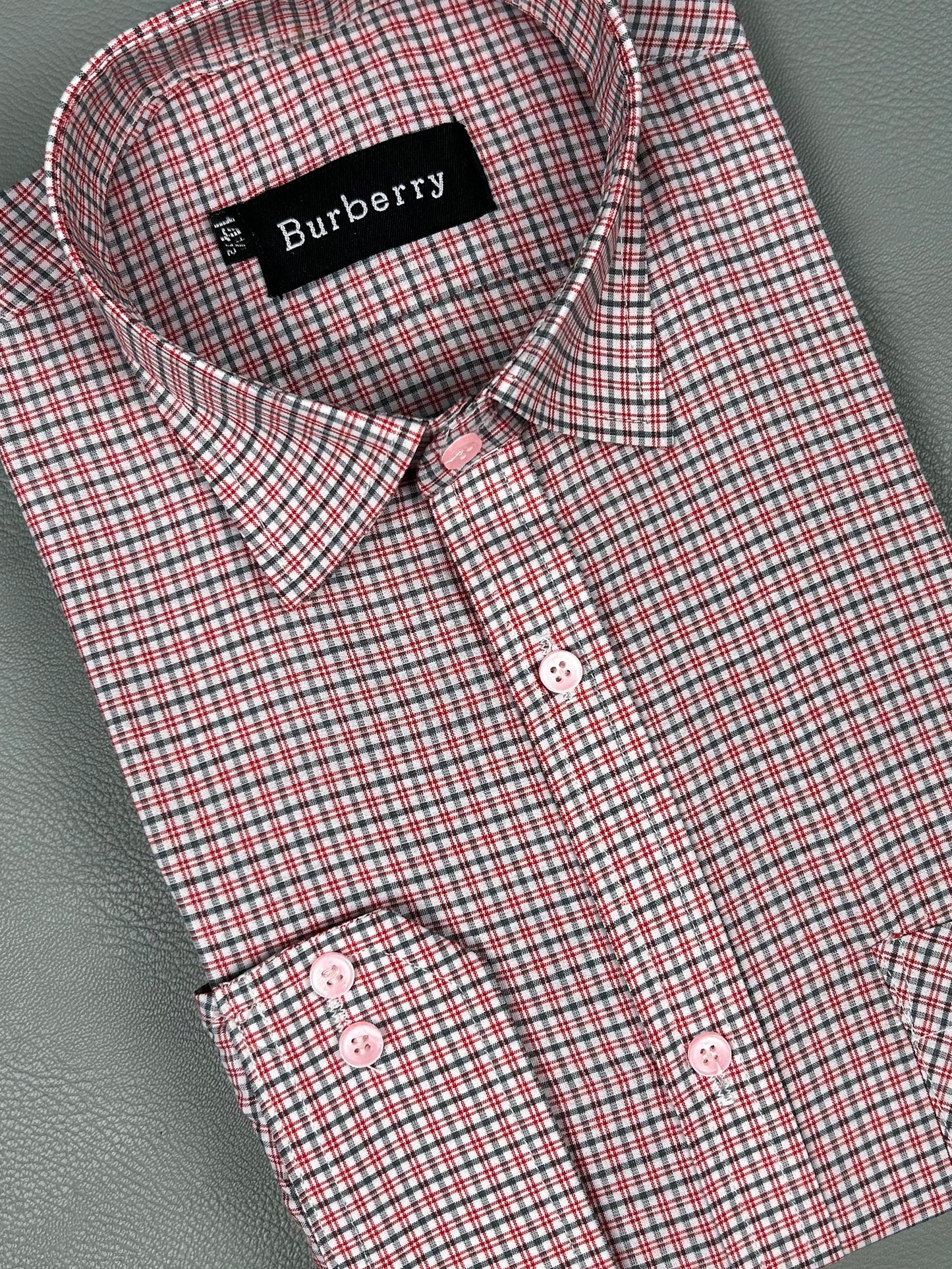 Red B Grid Check Formal Dress Shirt For Men AZ MFS203